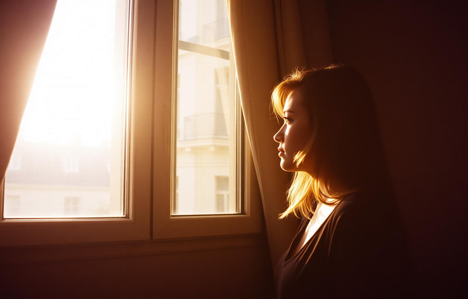 Une fenêtre parisienne à l'heure dorée, profil dans une lumière douce